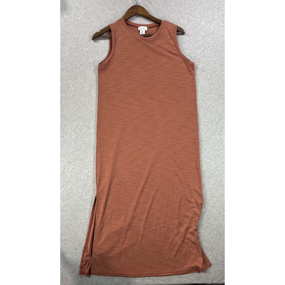 Nicole Miller New York Ribbed Knit Maxi Dress Womens Small Rust Orange Crew Neck